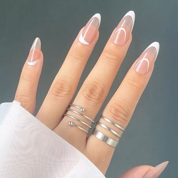 24 pcs French Almond Acrylic Press On Nail Set Reusable - Picture 6 of 9